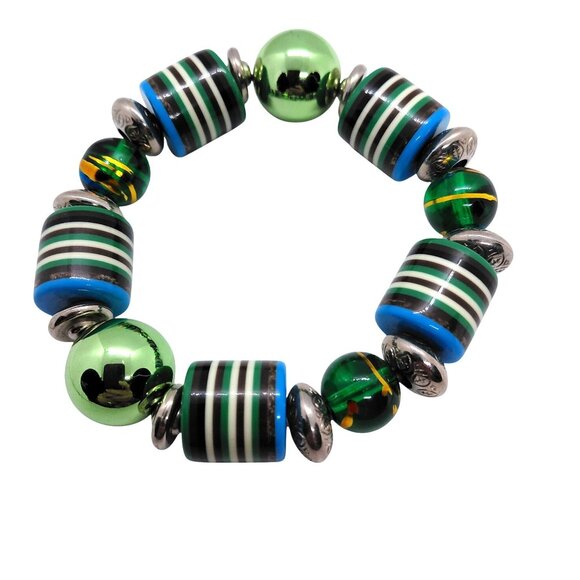 Quality acrylic beaded stretch bracelet retro blue green - Picture 1 of 2